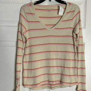 NWT American Eagle Outfitters Long Sleeve Striped V Neck T Shirt